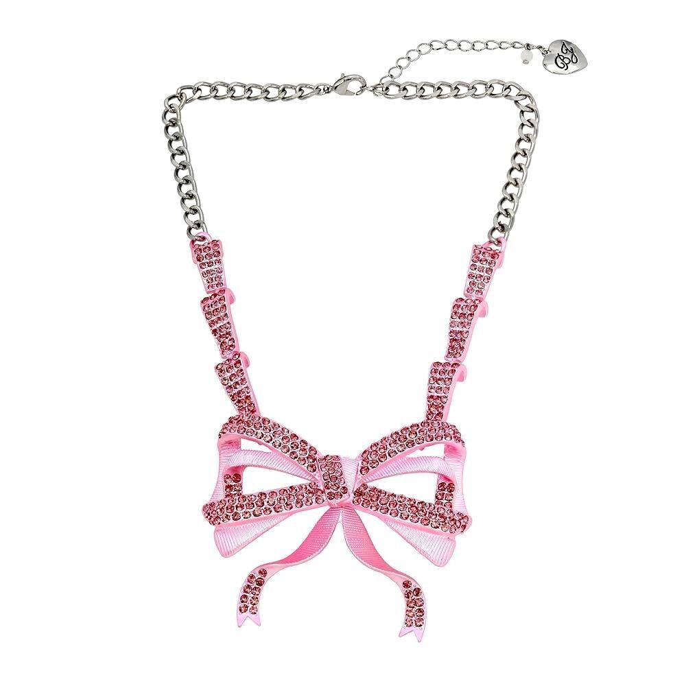 Pink Glitter Bow Bling Betsey Johnson Coquette Necklace